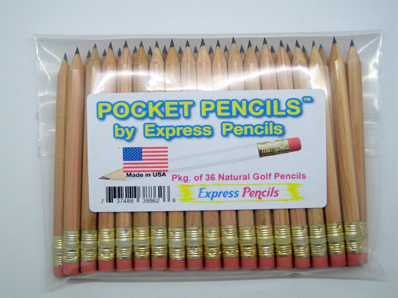 Express Pencils Natural Golf Pencils with Eraser - Half, Pew, Short, Mini, Small, Non Toxic - Hexagon, Sharpened, #2 Pencil, Color - Natural, Pkg of 36 Pocket Pencils - Image 1